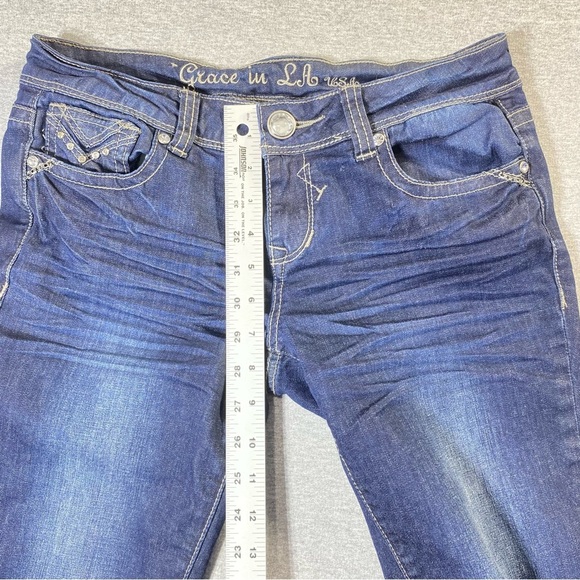 Grace In LA Skinny Jeans Women 9/28 Blue Embellished Skinny Textured Faded Denim - Picture 15 of 16